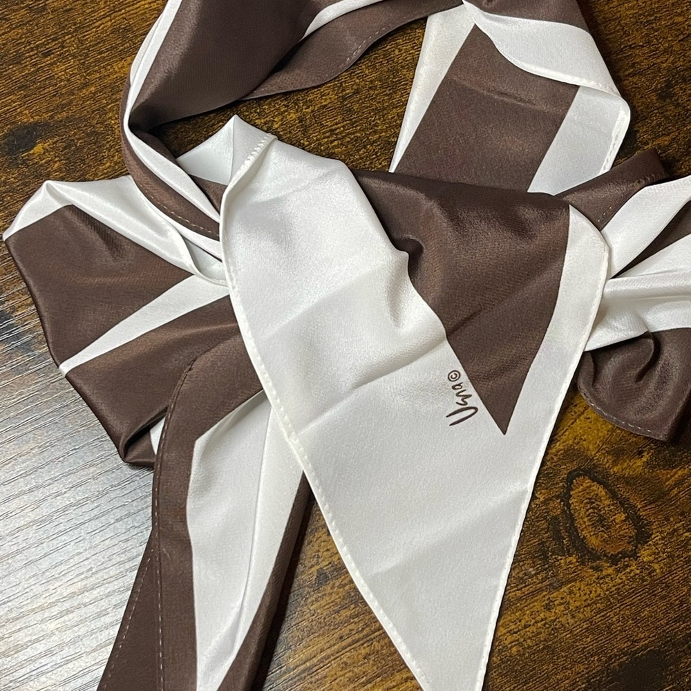 Vtg Vera Neumann Brown and Cream Satin Scarf